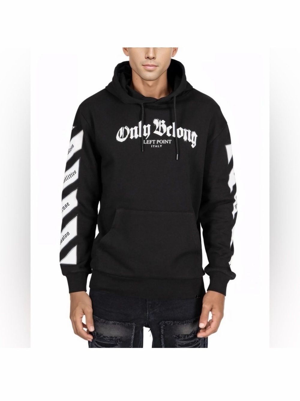 LEFT POINT Only Belong Italy Black Graphic Hoodie Men’s M 100% Cotton